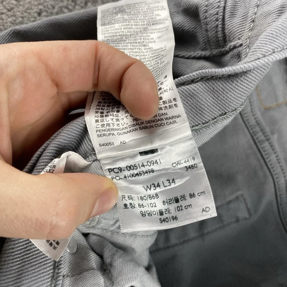 Levis 514 Slim Straight Jeans Mens‎ 34x34 Gray Mid Rise